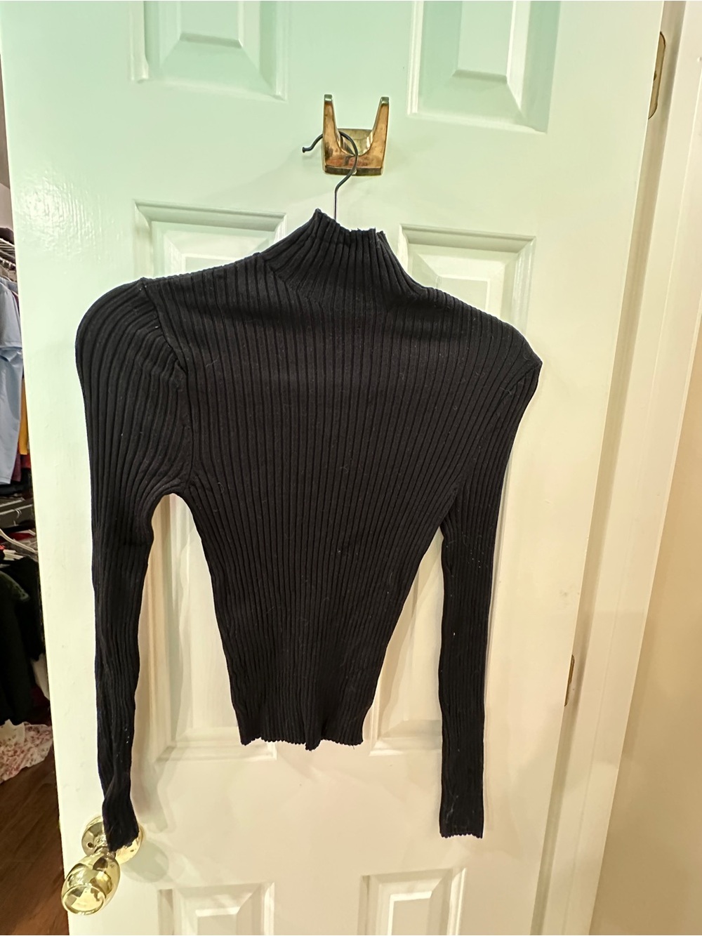 Zara Black Ribbed Mock Neck Long Sleeve Top